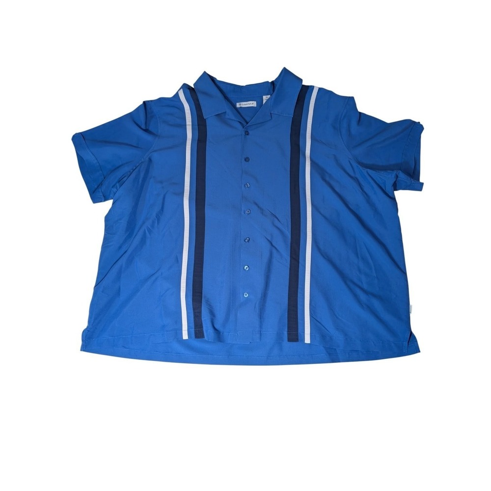 Cubavera‎ Blue 4X Button-Down Bowling Shirt Viscose Polyester wide panel stripes